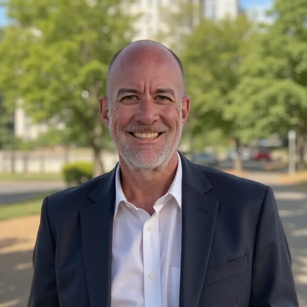 Portrait of Author David Rail Strong in a Casual Suit